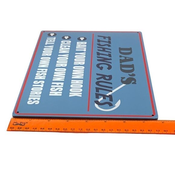 Metal Sign Dad’s Fishing Rules Wall Plaque Retro Vintage Style Coastal Nnautical - Picture 12 of 14